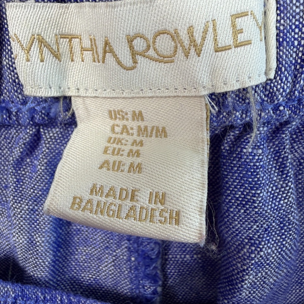 Cynthia Rowley Linen Wide Leg Crop Pants Sz M Blue Coastal Lux Casual Minimalist - Picture 7 of 8